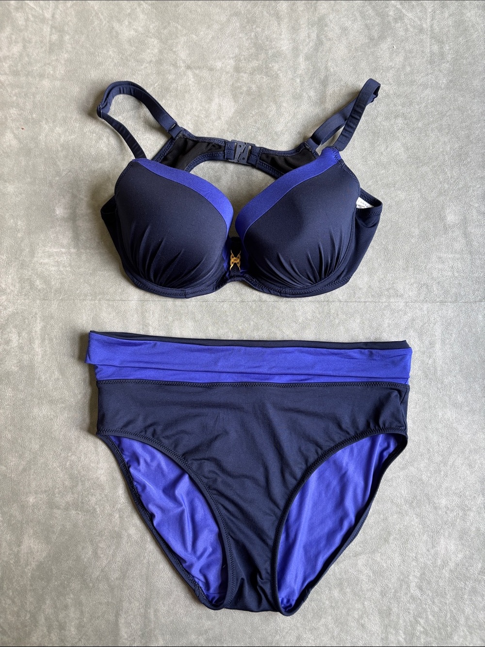 Bathing Suit Women’s Two-Piece Navy w/ Purple Bikini by FANTASIE Size 34D / S